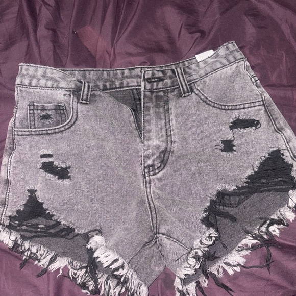 Distressed Gray Denim Shorts - Picture 2 of 3